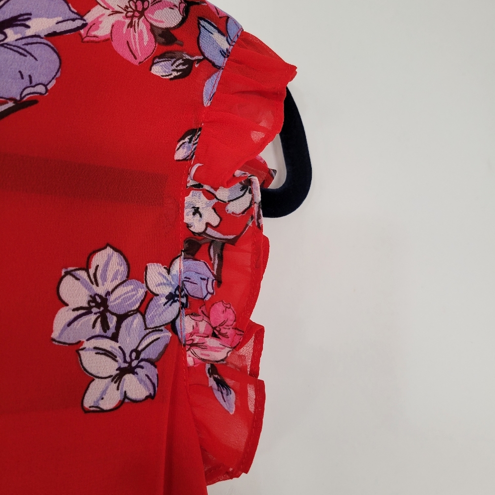 Lulu's Red Floral Ruffled Sleeveless Skater Dress Size Medium - Picture 9 of 13